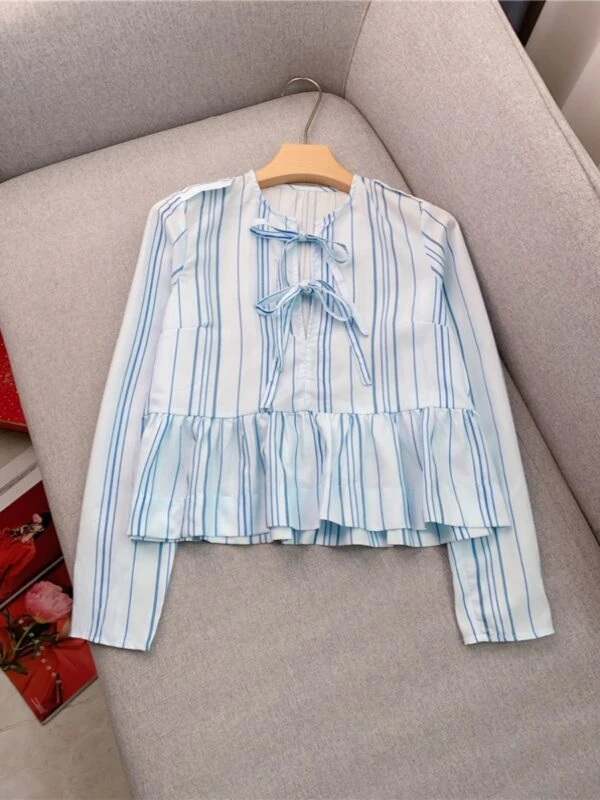 White Striped Peplum Blouse | Danielle - NewJeans 7 White Striped Peplum Blouse | Danielle - NewJeans - Image 5