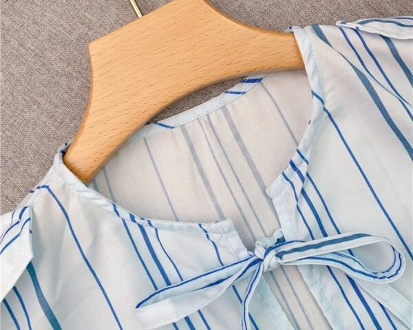 White Striped Peplum Blouse | Danielle - NewJeans 9 White Striped Peplum Blouse | Danielle - NewJeans - Image 7