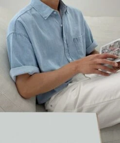 Blue Denim Shirt | DK - Seventeen -Diva s Closet Dokyeom Blue Denim Shirt 10 600x713 1