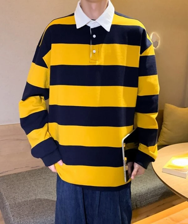 Yellow And Blue Stripe Patterned Polo Shirt | Doyoung - NCT 7 Yellow And Blue Stripe Patterned Polo Shirt | Doyoung - NCT - Image 5