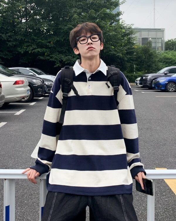 Yellow And Blue Stripe Patterned Polo Shirt | Doyoung - NCT 12 Yellow And Blue Stripe Patterned Polo Shirt | Doyoung - NCT - Image 10