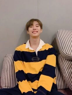 Yellow And Blue Stripe Patterned Polo Shirt | Doyoung - NCT 39 Yellow And Blue Stripe Patterned Polo Shirt | Doyoung - NCT -Diva s Closet Doyoung NCT Yellow And Blue Stripe Patterned Polo Shirt 4 600x787 1