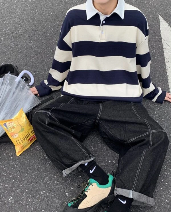 Yellow And Blue Stripe Patterned Polo Shirt | Doyoung - NCT 16 Yellow And Blue Stripe Patterned Polo Shirt | Doyoung - NCT - Image 14