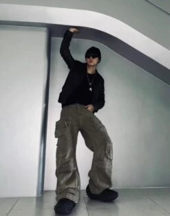 Brown Multi-Pocket Cargo Jeans | Doyoung - Treasure -Diva s Closet Doyoung Treasure Brown Multi Pocket Cargo Jeans 1 600x766 1