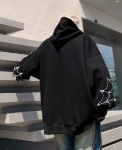 Black Spider Web Printed Hoodie | Felix - Stray Kids -Diva s Closet Felix Stray Kids Black Spider Web Printed Hoodie 10