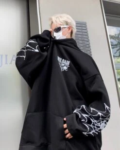 Black Spider Web Printed Hoodie | Felix - Stray Kids -Diva s Closet Felix Stray Kids Black Spider Web Printed Hoodie 13