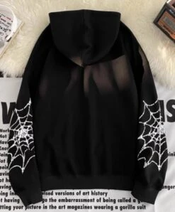 Black Spider Web Printed Hoodie | Felix - Stray Kids -Diva s Closet Felix Stray Kids Black Spider Web Printed Hoodie 5 600x723 1