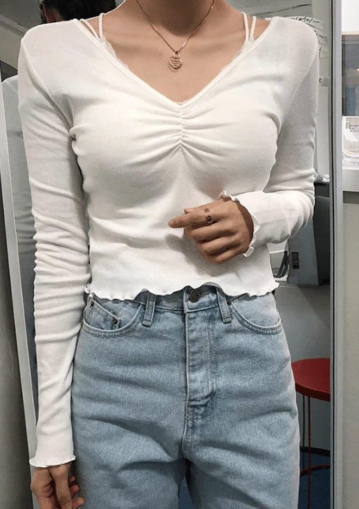 Blue V-Neck Frilled Top | Onda - Everglow 10 Blue V-Neck Frilled Top | Onda - Everglow - Image 8