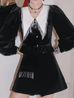 Black Bead Tassel Velvet Blouse And Skort Set | Giselle - Aespa -Diva s Closet Giselle Aespa Black Bead Tassel Velvet Blouse and Skort Set 6