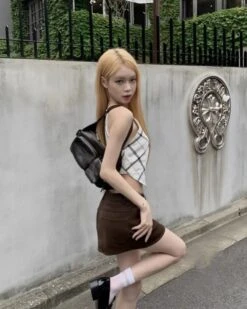 White Plaid Triangle Top | Giselle - Aespa 12 White Plaid Triangle Top | Giselle - Aespa -Diva s Closet Giselle Aespa White Plaid Triangle Top 1 600x751 1