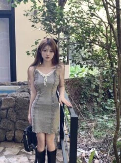 Grey Laced V-Neck Bodycon Dress | Rami - BabyMonster -Diva s Closet Grey Laced V Neck Bodycon Dress Rami BabyMonster 11 600x808 1