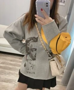 Grey Printed Fleece Sweatshirt | Jun - Seventeen