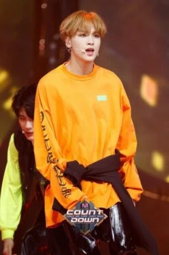 Orange Letter Printed Sweatshirt | Haechan - NCT -Diva s Closet Haechan NCT Orange Letter Printed Sweater Shirt 1