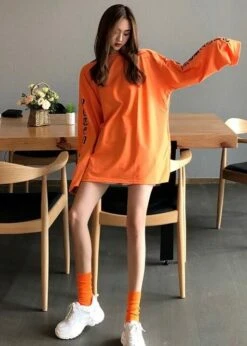 Orange Letter Printed Sweatshirt | Haechan - NCT -Diva s Closet Haechan NCT Orange Letter Printed Sweater Shirt 9 e1643297733465
