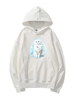 White Cat Print Hoodie | Haerin - NewJeans