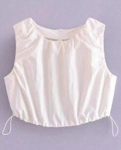 White Drawstring Sleeveless Top | Haerin - NewJeans