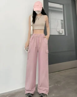 Pink Cargo Drawstring Pants | Hanni - NewJeans -Diva s Closet Hanni NewJeans Lilac Cargo Drawstring Pants 2 600x750 1