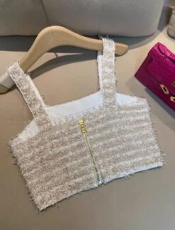 Beige Striped Tweed Crop Top | Hinata - XG -Diva s Closet Hinata XG Beige Striped Tweed Crop Top 5 600x788 1