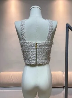 Beige Striped Tweed Crop Top | Hinata - XG -Diva s Closet Hinata XG Beige Striped Tweed Crop Top 9