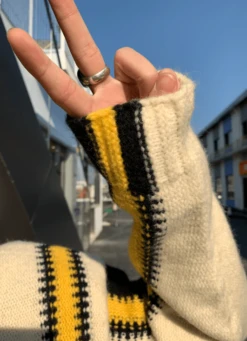 Beige Colorblock Stripe Patterned Hoodie | Hongjoong - ATEEZ -Diva s Closet Hongjoong ATEEZ Colorblock Stripe Patterned Hoodie 4