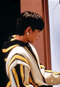 Beige Colorblock Stripe Patterned Hoodie | Hongjoong - ATEEZ -Diva s Closet Hongjoong ATEEZ Colorblock Stripe Patterned Hoodie 5