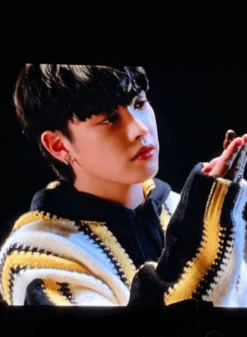 Beige Colorblock Stripe Patterned Hoodie | Hongjoong - ATEEZ -Diva s Closet Hongjoong ATEEZ Colorblock Stripe Patterned Hoodie 6