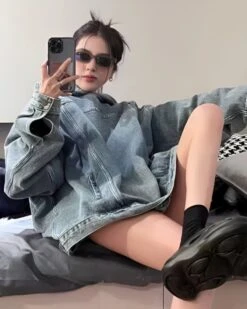 Blue Oversized Denim Hoodie | Hoshi - Seventeen -Diva s Closet Hoshi Seventeen Blue Oversized Denim Hoodie 2 600x751 1