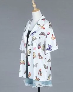 White Butterfly Print Shirt | Hueningkai - TXT -Diva s Closet Hueningkai TXT White Butterfly Print Shirt 1 600x754 1
