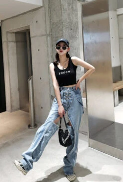 Blue Inner Cut-Out Ringed Denim Jeans | Wheein - Mamamoo -Diva s Closet Hweein Inner Cut out Ringed Denim Jeans 1 600x891 1