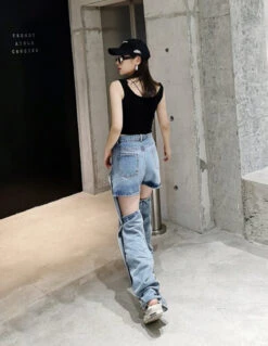 Blue Inner Cut-Out Ringed Denim Jeans | Wheein - Mamamoo -Diva s Closet Hweein Inner Cut out Ringed Denim Jeans 12 600x776 1