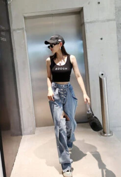 Blue Inner Cut-Out Ringed Denim Jeans | Wheein - Mamamoo -Diva s Closet Hweein Inner Cut out Ringed Denim Jeans 8 600x879 1