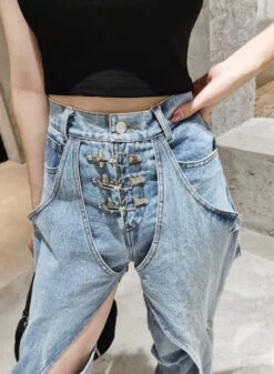 Blue Inner Cut-Out Ringed Denim Jeans | Wheein - Mamamoo -Diva s Closet Hweein Inner Cut out Ringed Denim Jeans 9 600x818 1