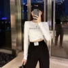 White Go To The Dogs Long Sleeve Crop Top | Hyuna