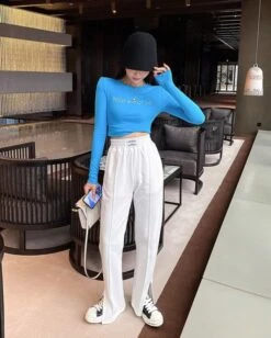 White Go To The Dogs Long Sleeve Crop Top | Hyuna -Diva s Closet Hyuna Go To The Dogs Long Sleeve Crop Top 6 600x749 1