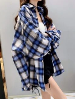 Loose Plaid Long-Sleeved Shirt | Hyunjin - Loona -Diva s Closet Hyunjin Loona Loose Plaid Long Sleeved Shirt pc 10