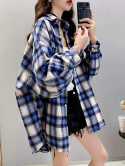 Loose Plaid Long-Sleeved Shirt | Hyunjin - Loona -Diva s Closet Hyunjin Loona Loose Plaid Long Sleeved Shirt pc 11