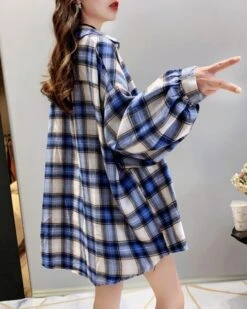 Loose Plaid Long-Sleeved Shirt | Hyunjin - Loona -Diva s Closet Hyunjin Loona Loose Plaid Long Sleeved Shirt pc 12
