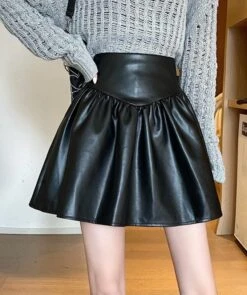 Black Pleated PU Leather Skirt | IU -Diva s Closet IU Black Pleated Leather Skirt 11 600x716 1