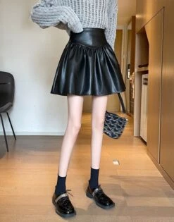 Black Pleated PU Leather Skirt | IU -Diva s Closet IU Black Pleated Leather Skirt 12 600x766 1