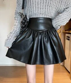 Black Pleated PU Leather Skirt | IU -Diva s Closet IU Black Pleated Leather Skirt 15 600x701 1