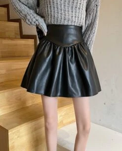 Black Pleated PU Leather Skirt | IU -Diva s Closet IU Black Pleated Leather Skirt 4 600x739 1