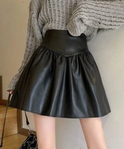 Black Pleated PU Leather Skirt | IU -Diva s Closet IU Black Pleated Leather Skirt 6 600x722 1