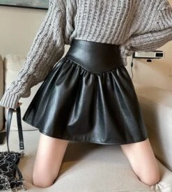 Black Pleated PU Leather Skirt | IU -Diva s Closet IU Black Pleated Leather Skirt 7 600x668 1