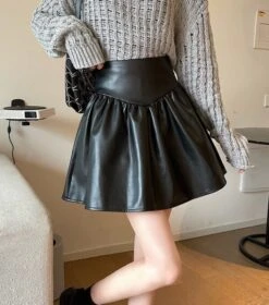 Black Pleated PU Leather Skirt | IU -Diva s Closet IU Black Pleated Leather Skirt 9 600x680 1