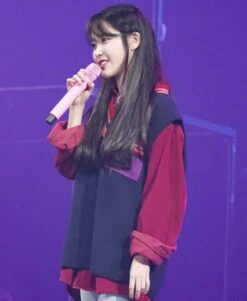 Red Shirt | IU -Diva s Closet IU Red Shirt For Striped V Neck Vest 3 600x730 1