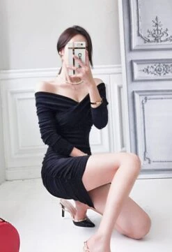 Black Cross Front Off-Shoulder Dress | Irene - Red Velvet -Diva s Closet Irene Red Velvet Black Cross Front Off Shoulder Dress 6 600x878 1