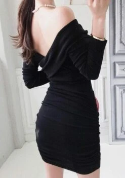 Black Cross Front Off-Shoulder Dress | Irene - Red Velvet -Diva s Closet Irene Red Velvet Black Cross Front Off Shoulder Dress 9 e1643903456714