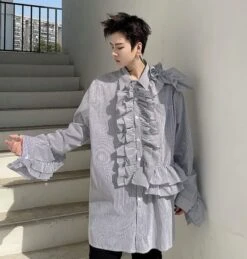 Black Stripe Ruffled Shirt | J-Hope - BTS 17 Black Stripe Ruffled Shirt | J-Hope - BTS -Diva s Closet J Hope BTS Black Stripe Ruffled Shirt 10 600x630 1