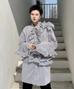 Black Stripe Ruffled Shirt | J-Hope - BTS 16 Black Stripe Ruffled Shirt | J-Hope - BTS -Diva s Closet J Hope BTS Black Stripe Ruffled Shirt 8 600x721 1