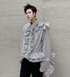 Black Stripe Ruffled Shirt | J-Hope - BTS 22 Black Stripe Ruffled Shirt | J-Hope - BTS -Diva s Closet J Hope BTS Black Stripe Ruffled Shirt 9 600x662 1